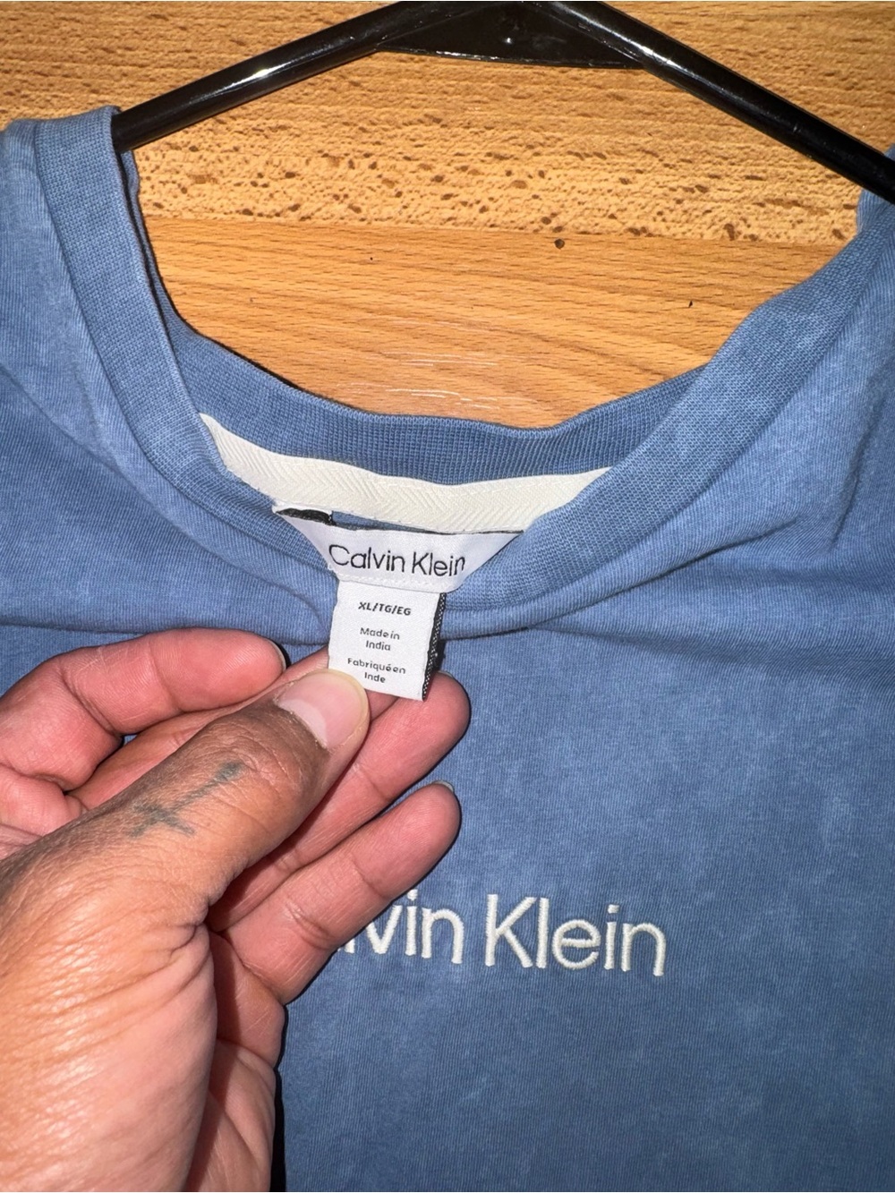 Calvin Klein Menโs Slate Blue Embroidered Logo Tee